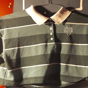 Green stripped love crop top button up
